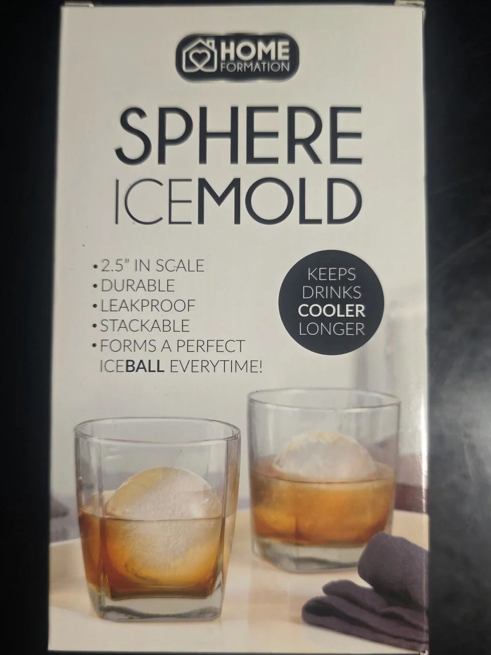 Home Formation Sphere Ice Cube Mold Set (2 Pack) 2.5in Leakproof Stackable